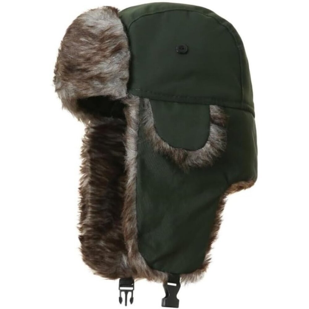 Unisex Green Polyester Snow Skiing Trooper Winter Ear Flaps Classic Trapper Hat